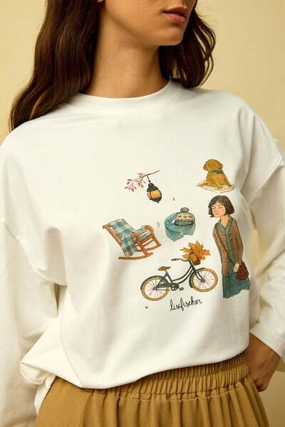 Ceylan Otantik Ecru Bicycle Printed Basic Body