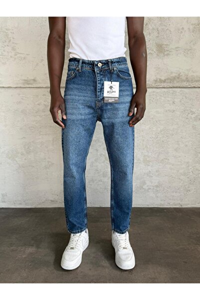 KağanKY Blugi boyfriend cu efect de strălucire albastru închis