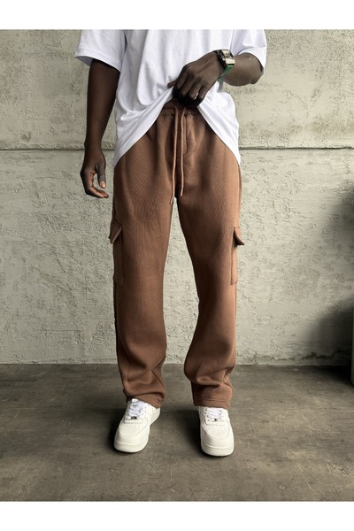 KağanKY بدلة رياضية جيب جانبي كبير باللون البني