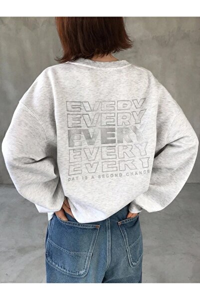 OVER HEAD Women's Gray Every Printed Crew Neck Sweatshirt