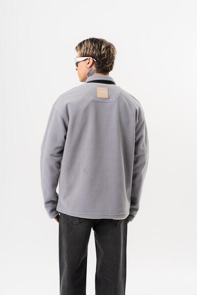 Respire Men's Zip Oversized Fleece Jacket Gray