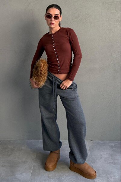 Madmext Anthracite Wide Leg Comfortable Fit Elasticated Sweatpants Mg2581