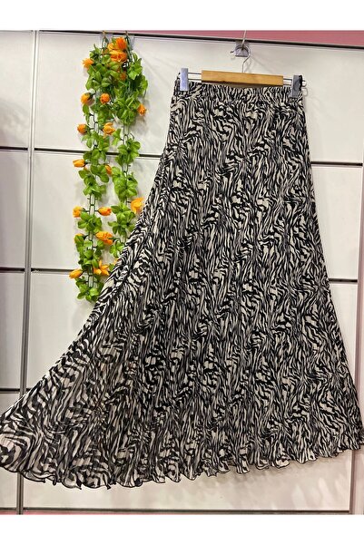 edu collection Patterned Chiffon Bohe Bell Skirt with Lining