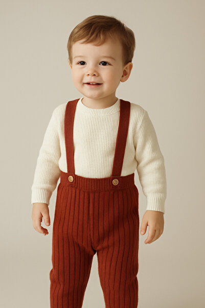 Nimini Kids Knitwear Sweater & Suspender Overalls Baby Kids Top and Bottom 2-Piece Set (0-4 Years)