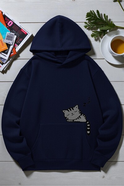 uyguntarz Unisex Sleeping pisică cu imprimeu cu glugă Swea tricou