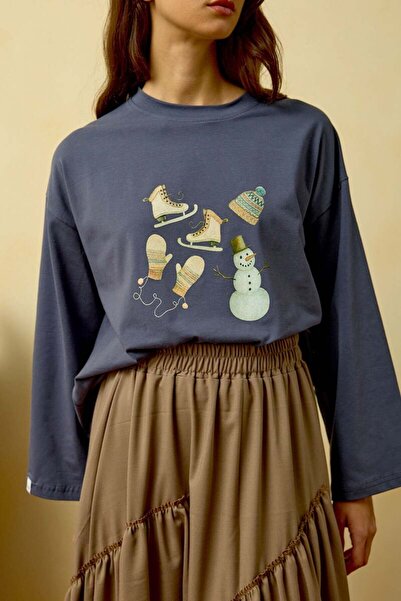 Ceylan Otantik Anthracite Winter Printed Basic Body