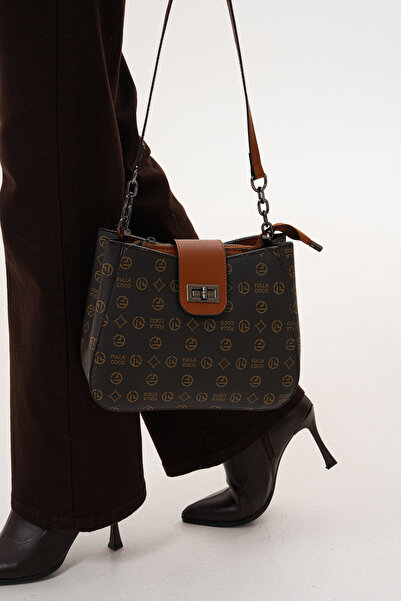 Morpelikan Women's Three-Compartment Lock Closure Adjustable Shoulder and Cross Strap Monogram Handle Shoulder Bag