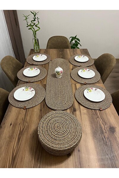 eftlyhome Runner Basket Set, Jute, Wicker, American Service, Cutlery Set, Plate Coaster, Presentation, Bread Basket