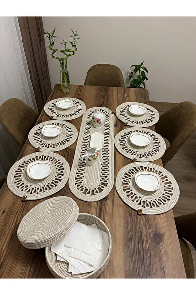 eftlyhome Runner Basket Set, Jute, Wicker, American Service, Cutlery Set, Plate Coaster, Presentation, Bread Basket