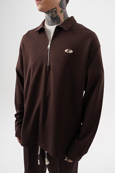 Respire Men's Half-Zip Modal Sweatshirt Brown