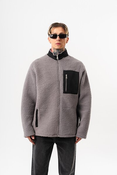 Respire Men's Zip Oversized Teddy Jacket Gray