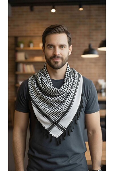 Exve Exclusive Black and White Cotton Soft Woven Shawl Scarf Accessory 90 X 90 cm