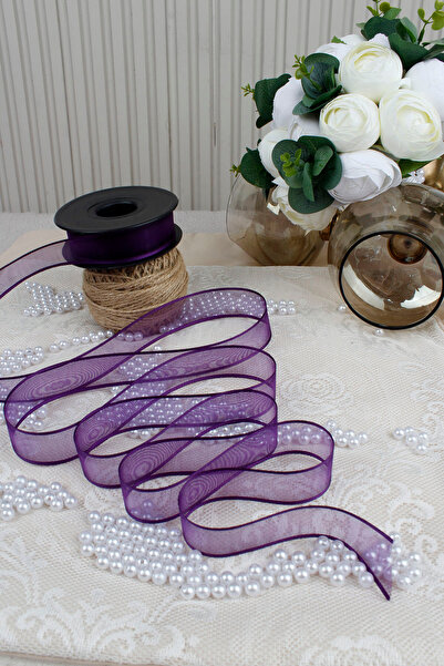 Mortex Purple Chiffon Ribbon 2.5 cm 20 m - Wedding, Engagement, Dowry, Gift, Decoration, Birthday, Party