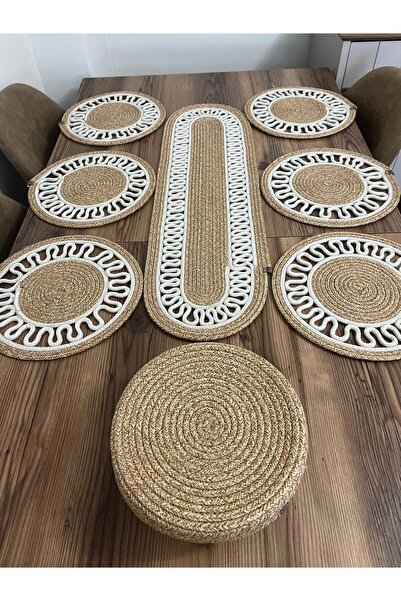 eftlyhome Runner Basket Set, Jute, Wicker, American Service, Cutlery Set, Plate Coaster, Presentation, Bread Basket