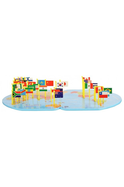 OEM Wooden world map - 36 national flags