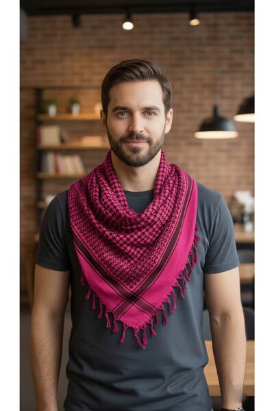 Exve Exclusive Fuchsia Black Cotton Soft Woven Shawl Scarf Accessory 90 X 90 cm