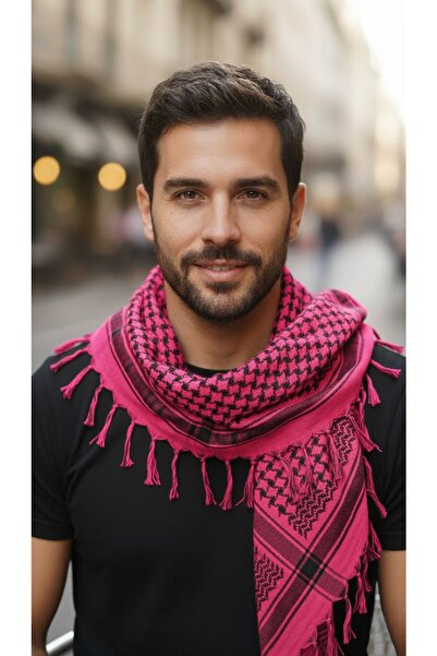 Exve Exclusive Fuchsia Black Cotton Soft Woven Shawl Scarf Accessory 90 X 90 cm