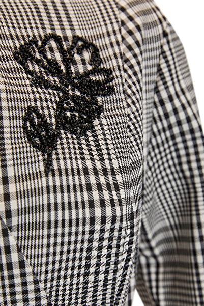 Exquise Plaid Waist Belt Detailed Wrapped Slim Fit Midi Dress