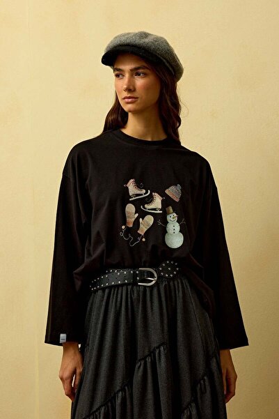 Ceylan Otantik Black Winter Printed Basic Body