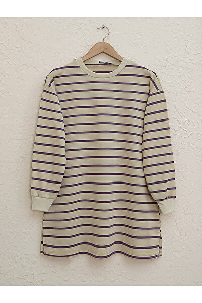 HİJABAYA Ανοιχτό Wortex Sweat με ριγέ μανίκια και ριμπάνα φούστα