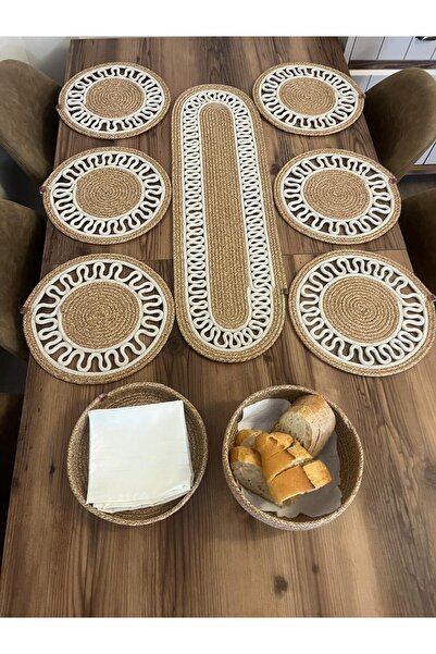 eftlyhome Runner Basket Set, Jute, Wicker, American Service, Cutlery Set, Plate Coaster, Presentation, Bread Basket