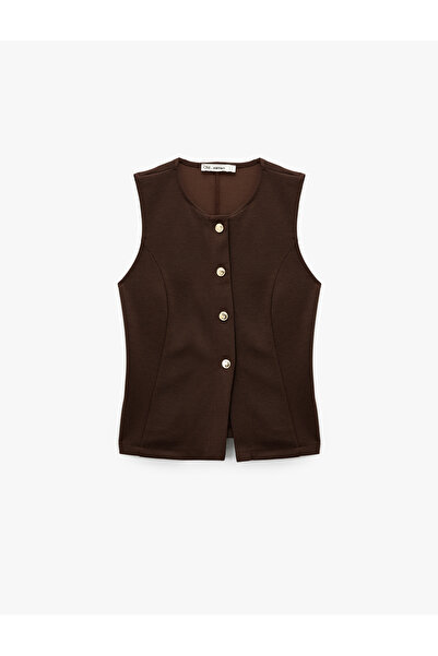 Koton Slim Fit Sleeveless Crew Neck Button Detailed Cardigan