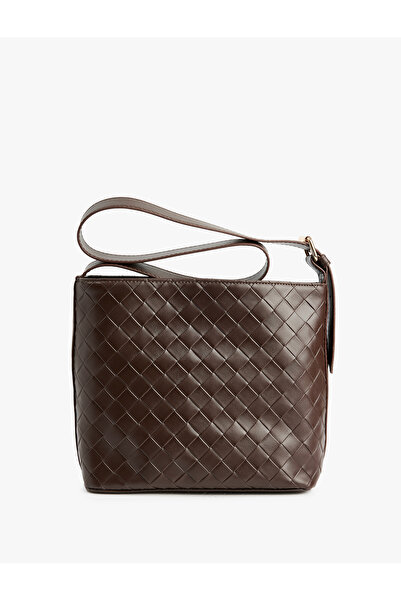 Koton Knitted Patterned Faux Leather Shoulder Bag with Buckle Detail