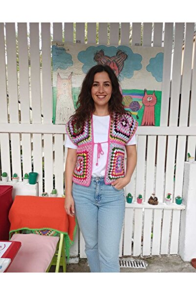 Bilge El Örgüsü/ Etnik/Bohem/Otantik/Motif Desenli/El İşi Kadın Yelek