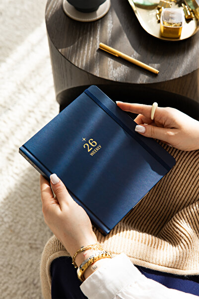 PAPERORA 2026 Dikey Haftalık Ajanda 12 Aylık Sert Kapak 18x20 cm - Lacivert