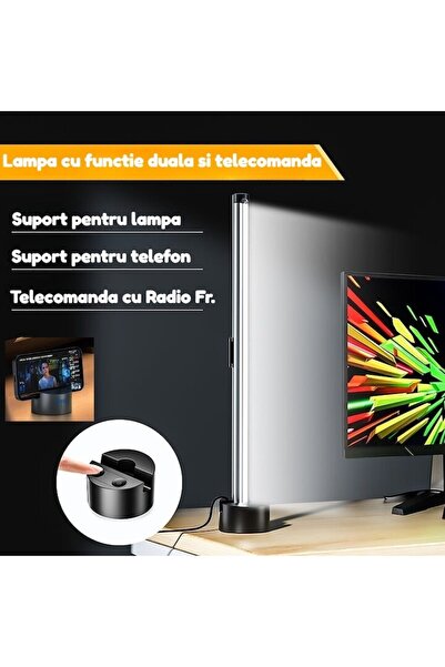 AdyMel RF Monitor LED Lamp, Aluminum, 42.5 cm, Detachable Stand, USB, Touch, Adjustable Color/Intens