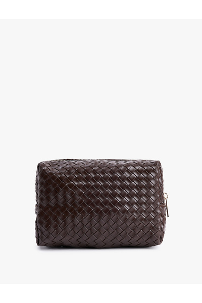 Koton Fermuarlı Örgü Desenli Makyaj Çantası