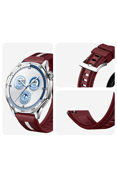 Sneezy Sportstripe Mesh Pattern Metal Buckle Silicone Smart Watch Band Compatible with Huawei Watch Gt5 46mm