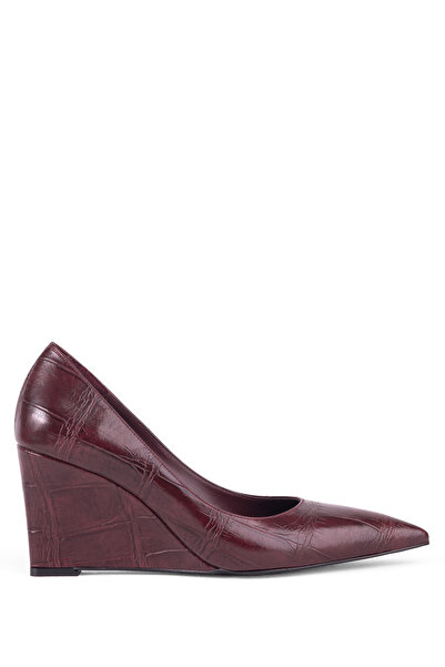 MARY Modern Design Crocodile Patterned Burgundy Wedge Heel Office & Casual Women's Shoes