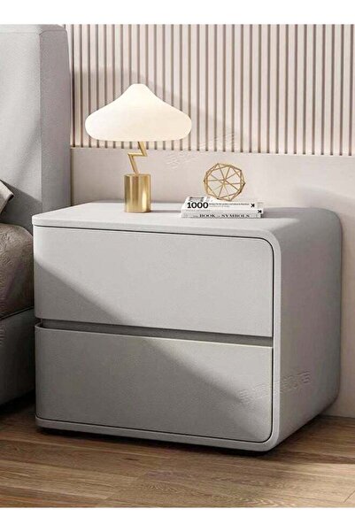 Raffine Modern High Gloss Nightstand Right Side Bedside Table with 2 Drawers 45x40x45 cm