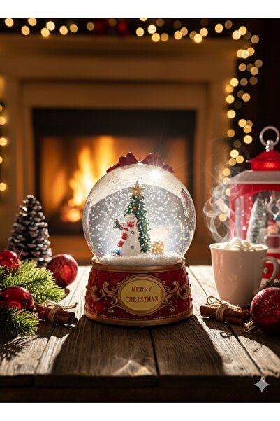 kalyonix Işıklı & Kardan Adam Temalı Büyük Boy Kar Küresi – Merry Christmas D...
