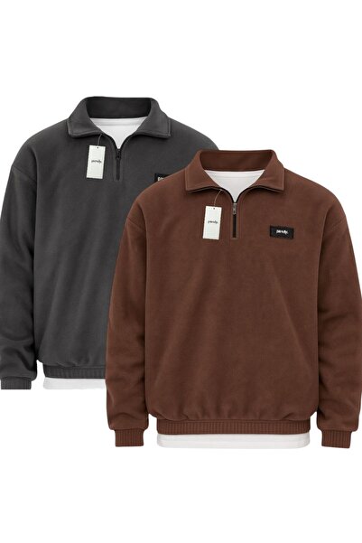 pandy 2-Pack Unisex Standard Fit Comfortable Cut Anti-Pilling Cold-Proof Fleece Sweatshirt