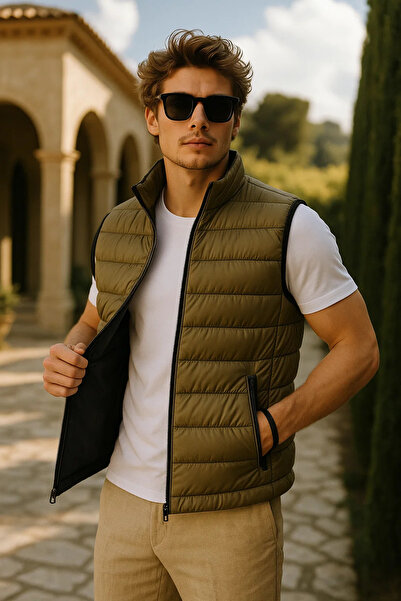comstar Men's Winter Premium Trend Zippered Khaki Puffer Vest