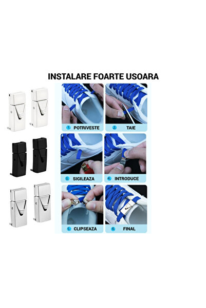 AdyMel catarame metalice, set de 10, pentru șireturi plate, închidere rapidă, albe