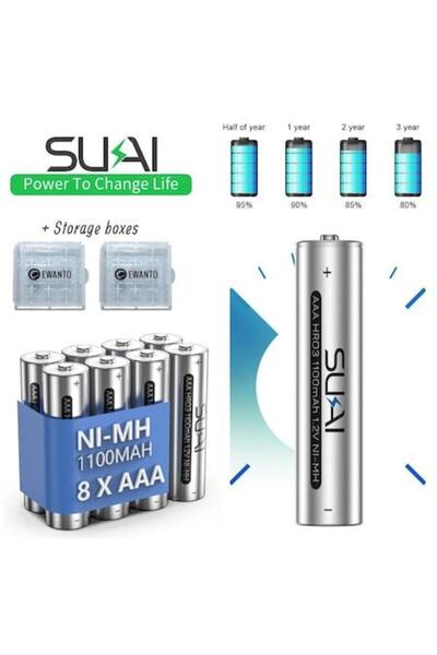 AdyMel Baterii reincarcabile AAA set 8 buc, HR03, 1.2V, Ni-MH 1100 mAh, 2 cut...