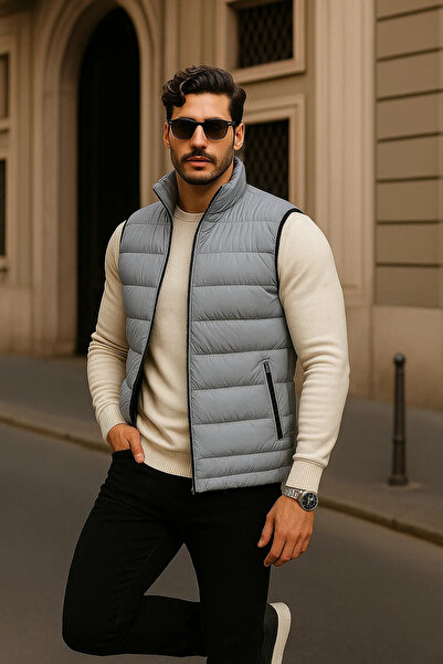 comstar Men's Winter Premium Basic Lined Gray Puffer Vest