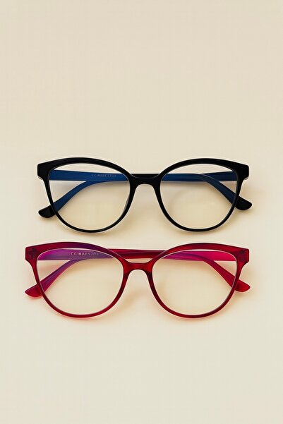 LOOKUP Blue Light Protection 2-Piece Set Glasses Cat Eye Optically Compatible (Can Change Transparent Glass) 50 Ekartman