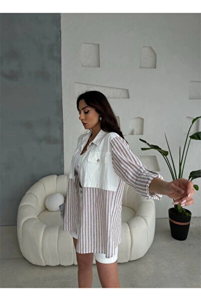 GENCULUS Gabardine Shorts Gabardine Striped Linen Trimmed Jacket Jewelry Brown