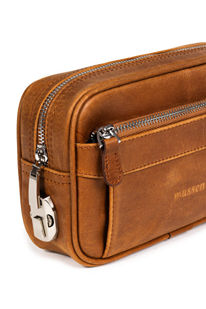 mussen Monarque Genuine Cowhide Leather Men's Locked Hand Portfolio Bag, 3 Pockets, Zippered (21X12X6 cm)