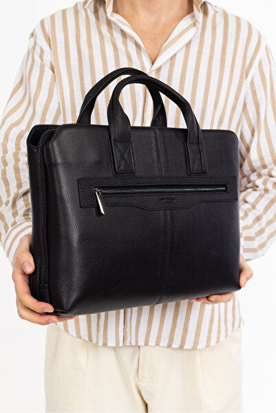 mussen Grandora 100% Genuine Leather 15.6 Inch Laptop Briefcase – 3 Compartments, Pool Zipper