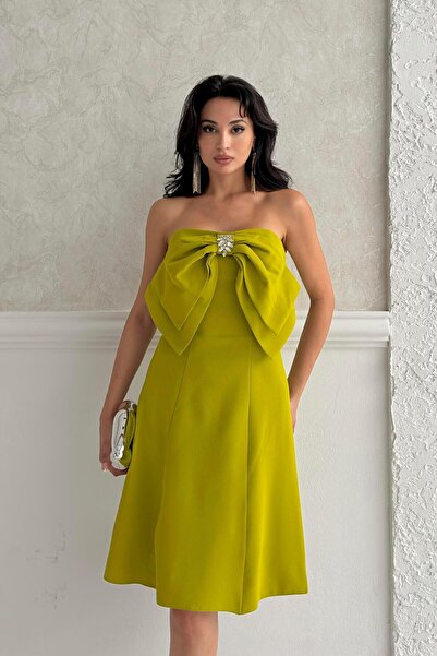 Serica Moda Mini rochie de seară verde ulei cu detaliu de fundă