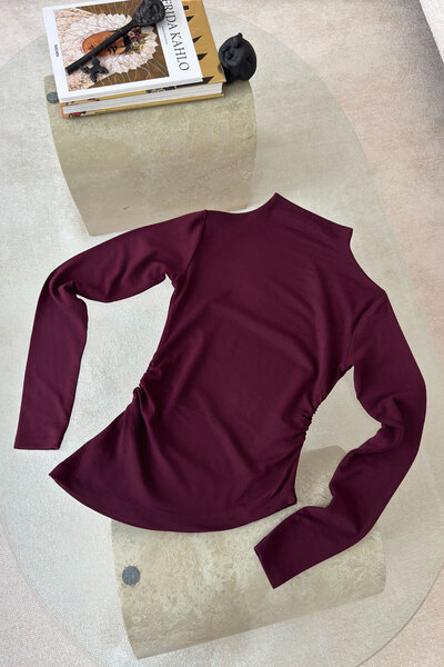 MAGARDE Side Gathered Design Blouse - Bordo