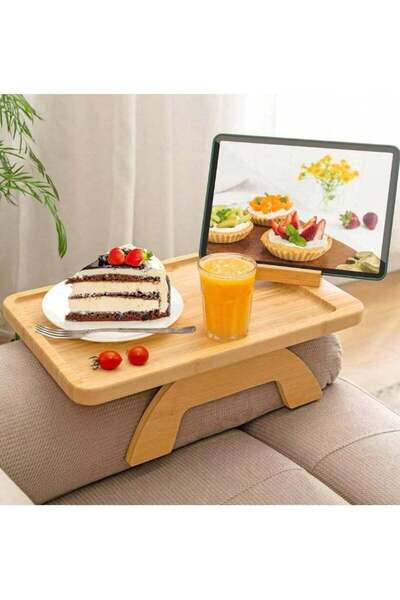 Raffine Bamboo Couch Arm Table with Foldable Tray & 360° Rotating Phone Holder