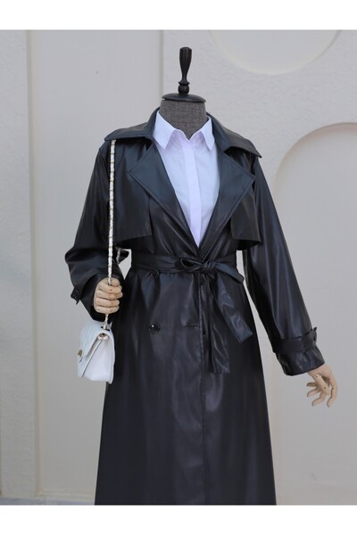 HİJABAYA Дълго кожено палто с болеро и колан