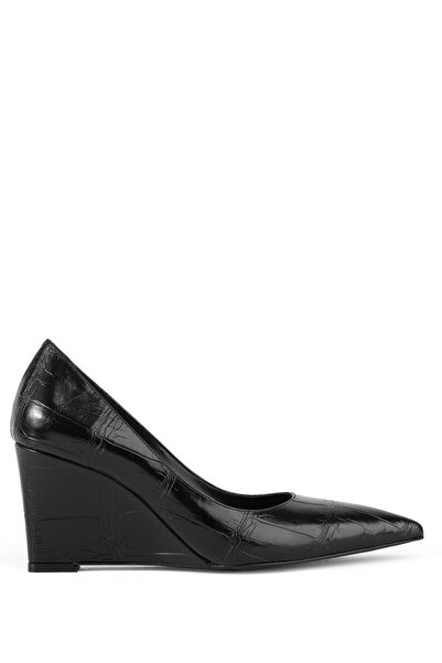 MARY Modern Design Crocodile Patterned Burgundy Wedge Heel Office & Casual Women's Shoes