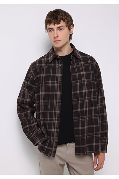 Colin's Comfort Fit Shirt Neck Plaid Men's Brown Long Sleeve Shirt
